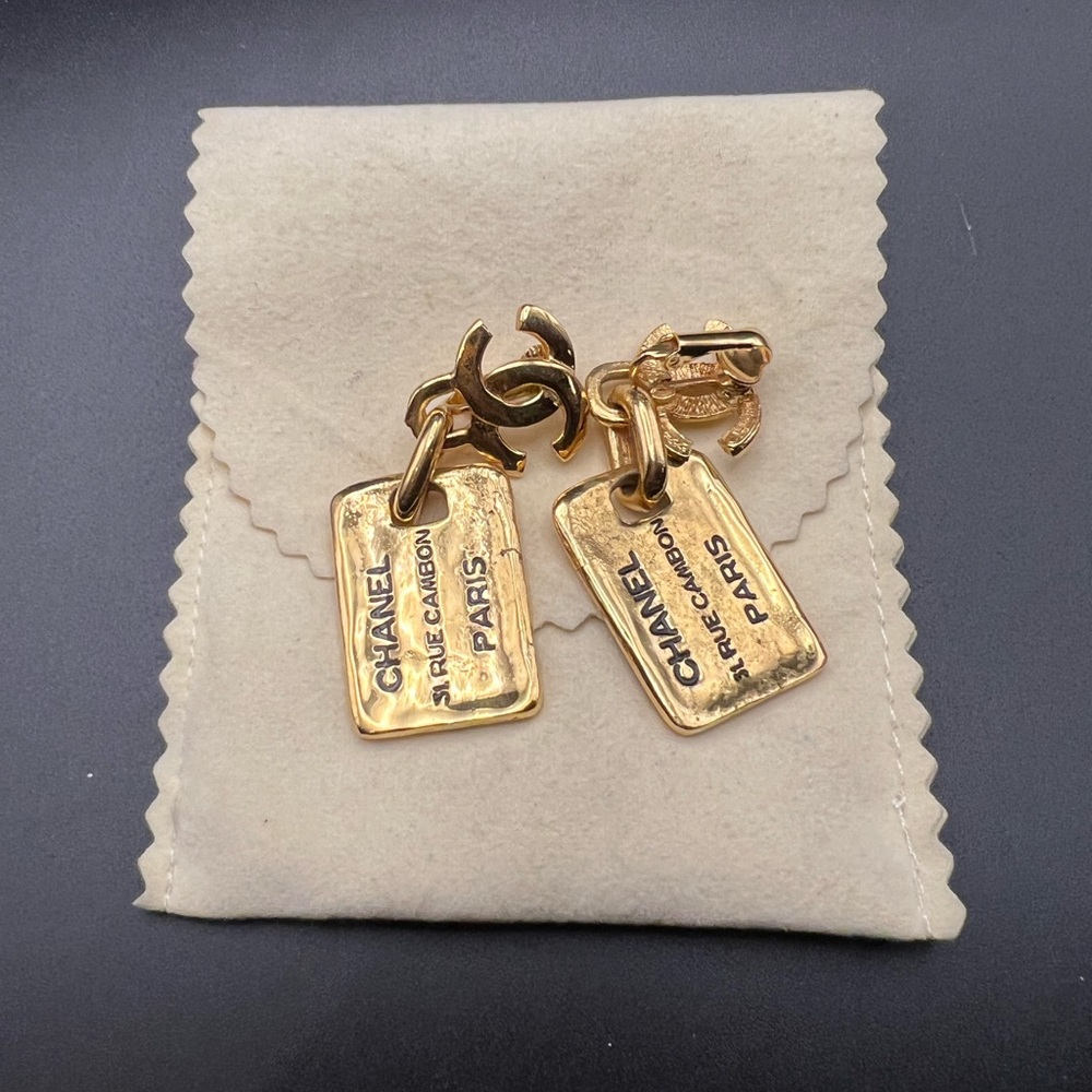 CHANEL Gold Tag Earrings